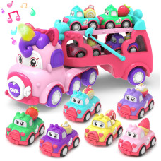 Seveclotree Toddler Girl Toys Toys For 1 2 3 Year Old Girl 7In1 Carrier Truck Cars Toys For Girls Princess Toy With Light S