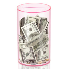 Hizgo Clear Pink Piggy Bank For Adults And Kids Unopenable Acrylic Savings Jar Must Break To Open Medium Size 8 H X 5 Di