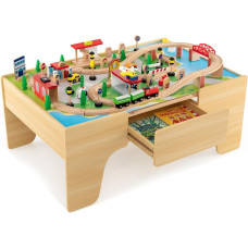 Costzon Train Table 3In1 Wooden Train Set Table With Reversible 84 Pcs Track Train Toys Table Map Storage Drawer For Build