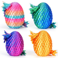 Yilcer 4Pcs 3D Printed Dragon Eggs With Dragon Inside Mini Dragon Egg Set Easter Eggs Articulated Dragon Mystery Dragon Egg Fidget Toy Surprise 3D Printed Animals Toy Set (Multicolor3-4Pcs)