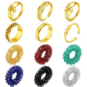 Mtlee 12 Pieces Fidget Anxiety Rings Including 6 Pieces Spiky Sensory Finger Rings Spinner Rings Anxiety Rings Zircon Ring Wi