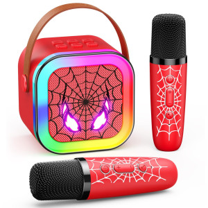 Led Karaoke Machine Toy: Mini Microphone For Kids 4 5 6 7 8 9 10 Year Old Boys Girls Toys Easter Birthday Gifts Portable Bluetooth Speaker With 2 Wireless Mics For Boy Girl Kid Ages 3-12